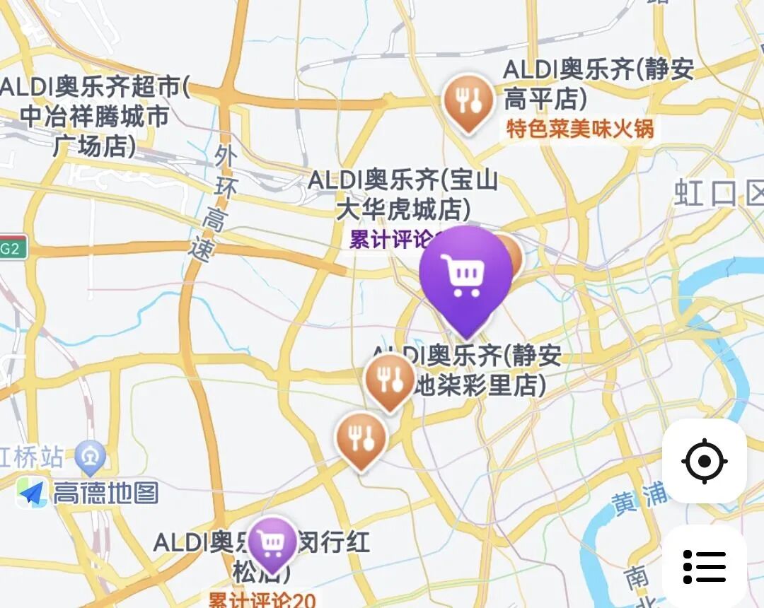 奥乐齐上海门店选址分布热力图