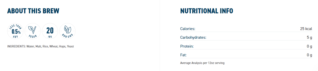 Athletic Brewing无酒精精酿啤酒热量对比普通啤酒数据图