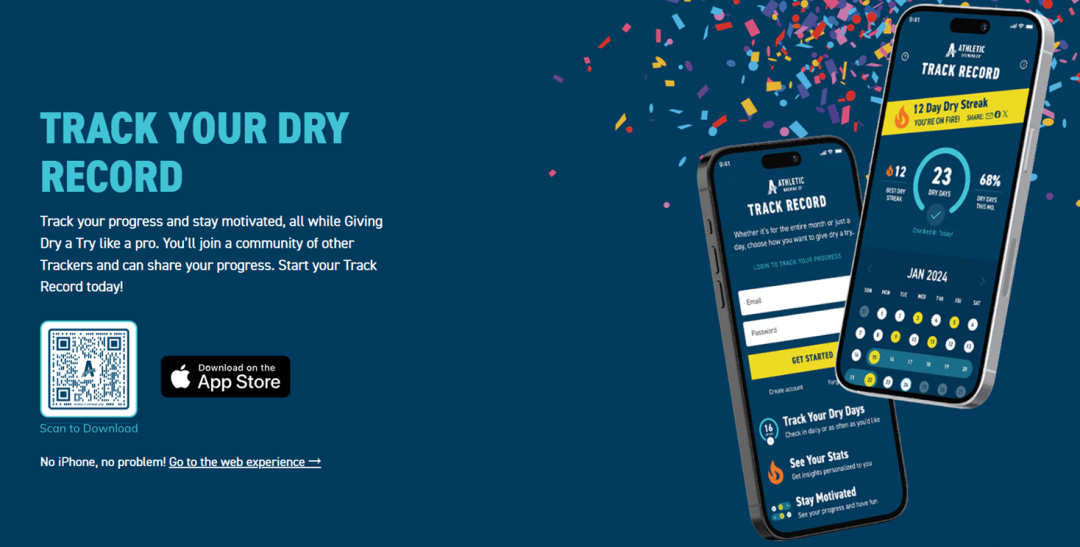 Athletic Brewing”Give Dry a Try”游戏化App打卡界面截图