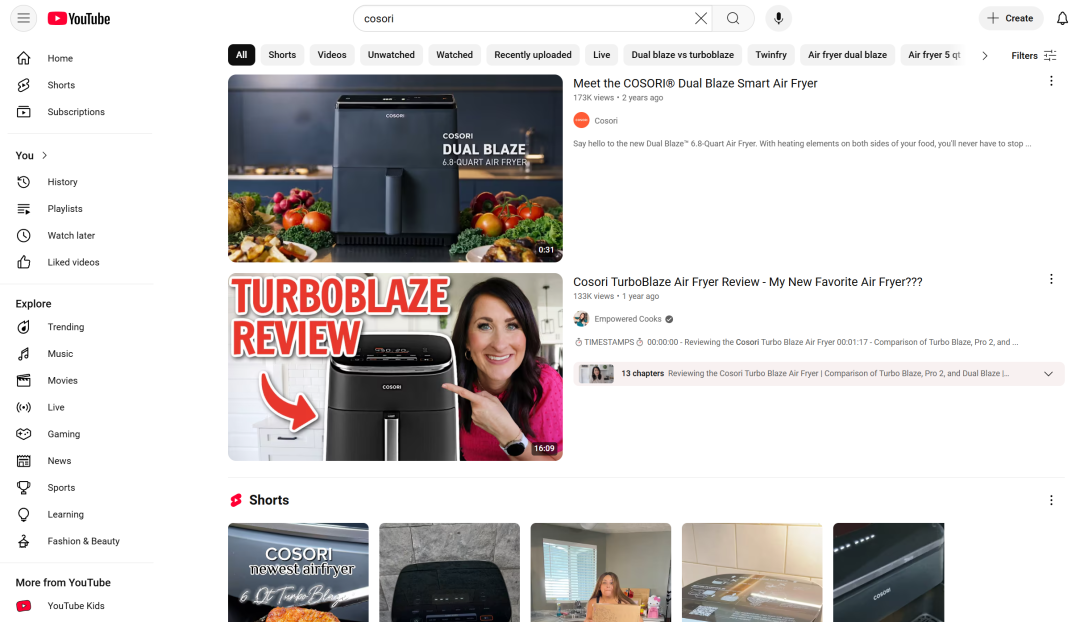 Cosori品牌相关UGC视频播放量排名
