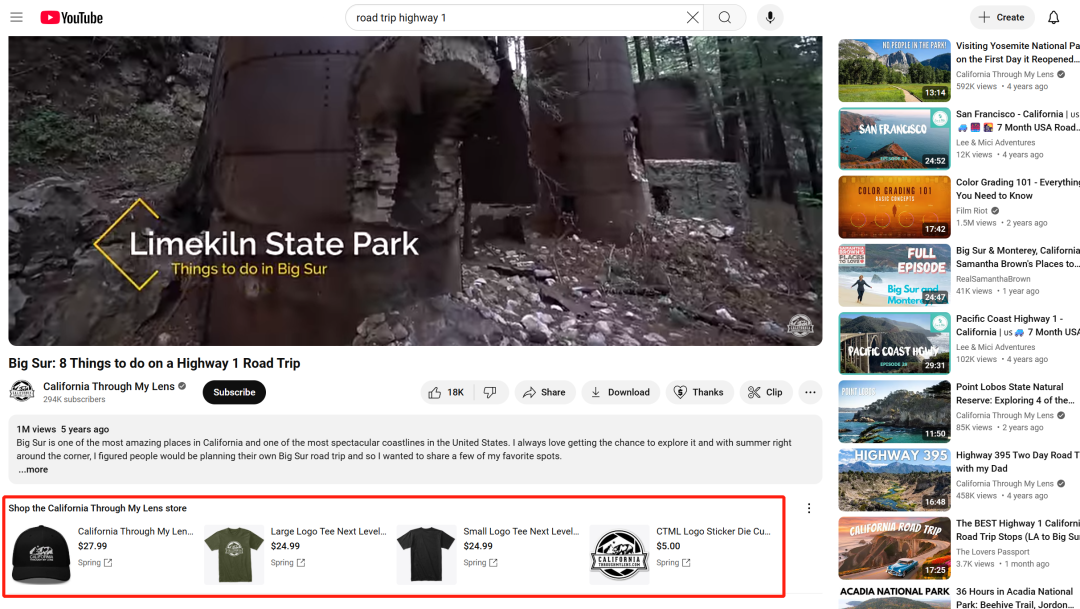 YouTube搜索Roadtrip关键词结果页面展示