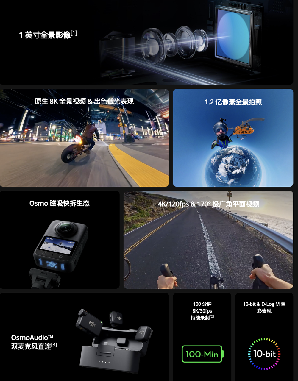 DJI Osmo 360一英寸传感器产品介绍页截图