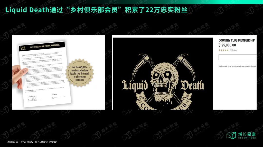 Liquid Death出卖灵魂乡村俱乐部会员体系页面截图
