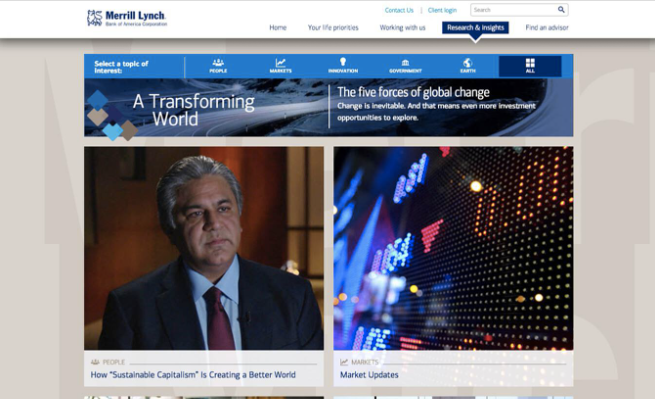 美林2013年数字杂志《A Transforming World》封面及内容布局展示