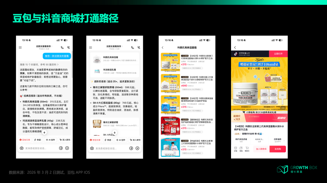 豆包与抖音商城商品卡联动测试：从豆包跳转抖音下单全流程截图