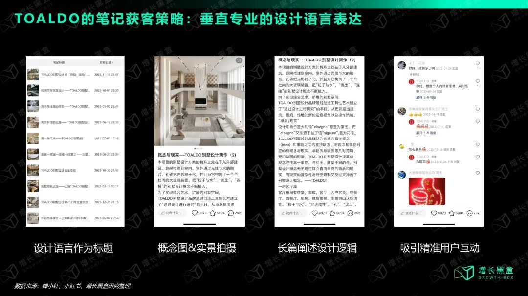 TOALDO别墅设计工作室小红书笔记案例:以专业设计哲学内容锁定高端别墅客户
