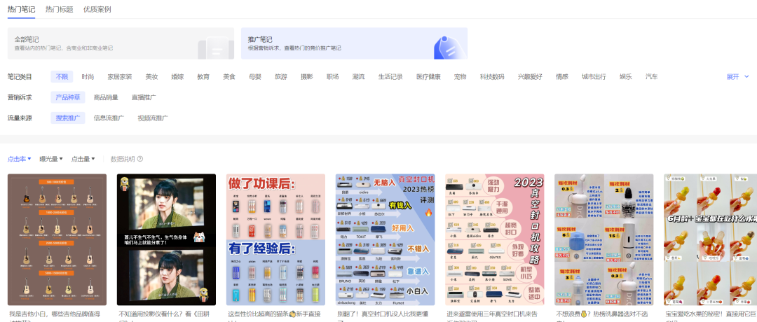 小红书聚光平台优质内容洞察工具:按行业场景查找可复制爆款笔记结构