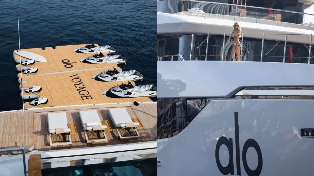 ALO Voyage豪华游艇：印有alo标识的船身与水上摩托平台